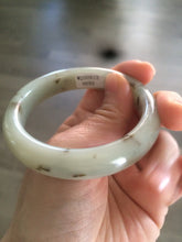 Load image into Gallery viewer, Sale! Certified 53.3mm 100% Natural light green with brown floating dandelions nephrite nephrite Jade bangle R30-0055