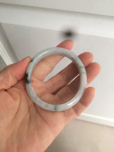 Load image into Gallery viewer, 51mm Certified Type A 100% Natural light purple/white with green floating flowers oval Jadeite Jade bangle N91-2400