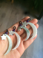 Load image into Gallery viewer, Type A 100% Natural light green jadeite Jade moon and star Pendant necklace AJ51