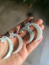 Load image into Gallery viewer, Type A 100% Natural light green jadeite Jade moon and star Pendant necklace AJ51