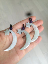 Load image into Gallery viewer, Type A 100% Natural light green jadeite Jade moon and star Pendant necklace AJ51