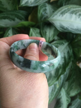 Load image into Gallery viewer, 52mm Certified  Type A 100% Natural dark green floating flowers Jadeite Jade bangle E1-1526