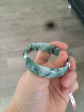 Load image into Gallery viewer, 52mm Certified  Type A 100% Natural dark green floating flowers Jadeite Jade bangle E1-1526