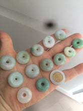 Load image into Gallery viewer, 17.8-21mm Type A 100% Natural green/white Jadeite Jade Safety Guardian Button donut Pendant group AD33
