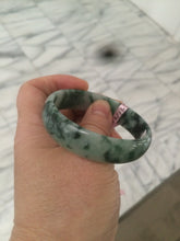 Load image into Gallery viewer, 52mm Certified  Type A 100% Natural dark green floating flowers Jadeite Jade bangle E1-1526