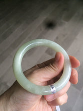Load image into Gallery viewer, Certified 55.5mm 100% Natural light fresh green/white with flying snow round cut nephrite Jade bangle HT23-0194