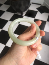 Load image into Gallery viewer, Certified 55.5mm 100% Natural light fresh green/white with flying snow round cut nephrite Jade bangle HT23-0194