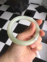 Load image into Gallery viewer, Certified 55.5mm 100% Natural light fresh green/white with flying snow round cut nephrite Jade bangle HT23-0194