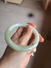 Load image into Gallery viewer, Certified 55.5mm 100% Natural light fresh green/white with flying snow round cut nephrite Jade bangle HT23-0194