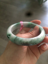 Load image into Gallery viewer, 57mm certified Type A 100% Natural watery sunny green/white Jadeite Jade bangle Q37-0107