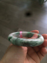 Load image into Gallery viewer, 57mm certified Type A 100% Natural watery sunny green/white Jadeite Jade bangle Q37-0107