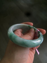Load image into Gallery viewer, 57mm certified Type A 100% Natural watery sunny green/white Jadeite Jade bangle Q37-0107