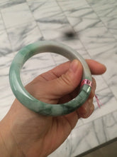 Load image into Gallery viewer, 57mm certified Type A 100% Natural watery sunny green/white Jadeite Jade bangle Q37-0107