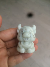 Load image into Gallery viewer, 100% Natural white beige with black/brown flying dandelions Osmanthus fragrant nephrite Jade fortune piggy desk decor/worry stone HF35-3