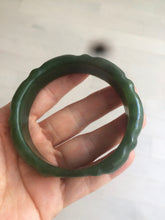 Load image into Gallery viewer, 58mm 100% Natural dark green/gray/black Carving Bamboo nephrite Jade bangle HT54