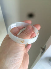 Load image into Gallery viewer, 51.5mm certified Type A 100% Natural white with yellow floating flowers thin jadeite jade bangle R83-4972