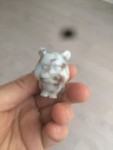 Load image into Gallery viewer, 100% Natural white beige with black/brown flying dandelions Osmanthus fragrant nephrite Jade bull doggy desk decor/worry stone HF35-4