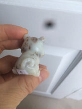 Load image into Gallery viewer, 100% Natural white beige with black/brown flying dandelions Osmanthus fragrant nephrite Jade bull doggy desk decor/worry stone HF35-4