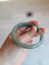 Load image into Gallery viewer, 52.5mm Certified Type A 100% Natural oily dark green/gary oval Jadeite Jade oval bangle etsyAT10-1498