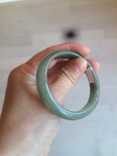 Load image into Gallery viewer, 52.5mm Certified Type A 100% Natural oily dark green/gary oval Jadeite Jade oval bangle etsyAT10-1498