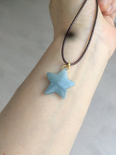 Load image into Gallery viewer, Type A 100% Natural light green/blue/gray jadeite Jade star Pendant necklace AE55