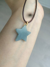 Load image into Gallery viewer, Type A 100% Natural light green/blue/gray jadeite Jade star Pendant necklace AE55