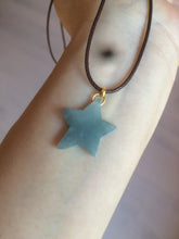 Load image into Gallery viewer, Type A 100% Natural light green/blue/gray jadeite Jade star Pendant necklace AE55