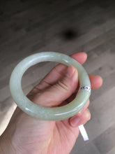 Load image into Gallery viewer, Certified 55.5mm 100% Natural light fresh green/white with flying snow round cut nephrite Jade bangle HT23-0194