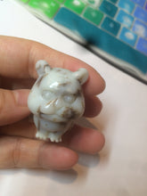 Load image into Gallery viewer, 100% Natural white beige with black/brown flying dandelions Osmanthus fragrant nephrite Jade bull doggy desk decor/worry stone HF35-4