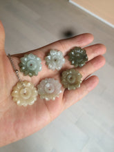 Load image into Gallery viewer, 21-22mm Type A 100Natural 3D green/brown/black jadeite Jade flower Pendant necklace AQ55 (add-on item)