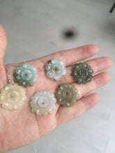 Load image into Gallery viewer, 21-22mm Type A 100Natural 3D green/brown/black jadeite Jade flower Pendant necklace AQ55 (add-on item)