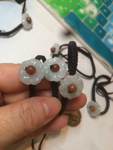 Load image into Gallery viewer, 15-16mm 100% natural type A icy green/white flower jadeite jade thread woven bracelets AT79