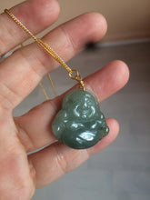 Load image into Gallery viewer, 100% Natural type A oily dark green/gray/black small happy buddha jadeite Jade pendant necklace AQ52 add on item