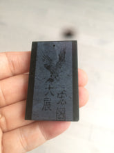 Load image into Gallery viewer, 100% natural dark green/black nephrite jade (青玉) eagle safe and sound pendant J121
