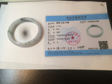 Load image into Gallery viewer, 51mm Certified Type A 100% Natural light purple/white with green floating flowers oval Jadeite Jade bangle N91-2400