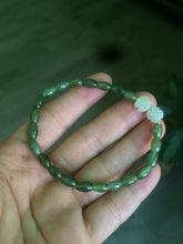 Load image into Gallery viewer, 100% natural green/white Icy watery type A jadeite jade olive+ancient Chinese coin/four-leaf clover bead bracelet AS32
