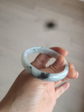 Load image into Gallery viewer, 51mm Certified Type A 100% Natural light purple/white with green floating flowers oval Jadeite Jade bangle N91-2400