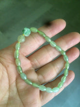Load image into Gallery viewer, 100% natural green/white Icy watery type A jadeite jade olive+ancient Chinese coin/four-leaf clover bead bracelet AS32