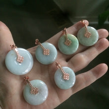 Load image into Gallery viewer, 24.7-29.8mm Type A 100% Natural green/white (green floating flower) Jadeite Jade Safety Guardian Button donut Pendant group AC24
