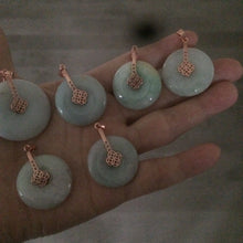 Load image into Gallery viewer, 24.7-29.8mm Type A 100% Natural green/white (green floating flower) Jadeite Jade Safety Guardian Button donut Pendant group AC24