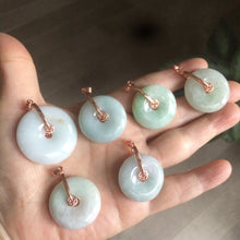 Load image into Gallery viewer, 24.7-29.8mm Type A 100% Natural green/white (green floating flower) Jadeite Jade Safety Guardian Button donut Pendant group AC24