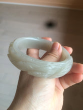Load image into Gallery viewer, 63.6mm 100% natural light pale pink/gray Quartzite (Shetaicui jade) Phoenix and Peony bangle XY8