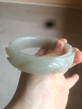 Load image into Gallery viewer, 63.6mm 100% natural light pale pink/gray Quartzite (Shetaicui jade) Phoenix and Peony bangle XY8