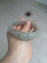 Load image into Gallery viewer, 63.6mm 100% natural light pale pink/gray Quartzite (Shetaicui jade) Phoenix and Peony bangle XY8