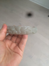 Load image into Gallery viewer, 63.6mm 100% natural light pale pink/gray Quartzite (Shetaicui jade) Phoenix and Peony bangle XY8