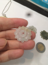Load image into Gallery viewer, 21-22mm Type A 100Natural 3D green/brown/black jadeite Jade flower Pendant necklace AQ55 (add-on item)