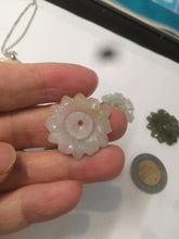 Load image into Gallery viewer, 21-22mm Type A 100Natural 3D green/brown/black jadeite Jade flower Pendant necklace AQ55 (add-on item)
