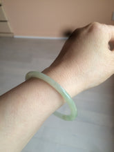 Load image into Gallery viewer, 52mm type A 100% Natural icy watery light green/yellow thin flat style Jadeite Jade bangle U121-0758