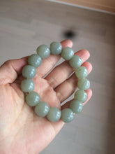 Load image into Gallery viewer, 14x13mm 100% Natural light green/gray vintage style nephrite Jade bead bracelet HF28