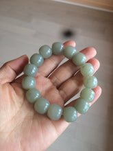 Load image into Gallery viewer, 14x13mm 100% Natural light green/gray vintage style nephrite Jade bead bracelet HF28